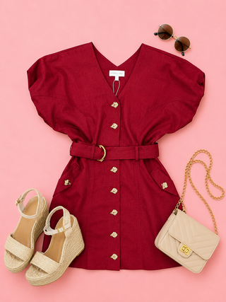 Everly Belted Dress (Burgundy)