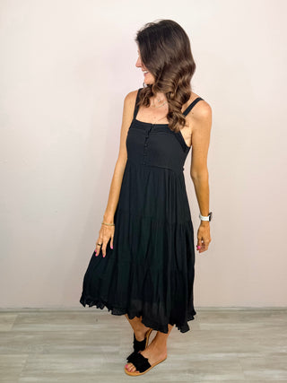 Sunshine Stroll Midi Dress (Black)
