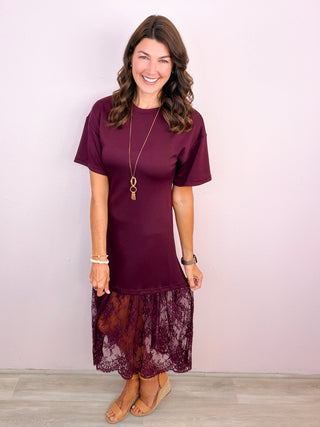 A Little Romance Lace Midi Dress - Wine