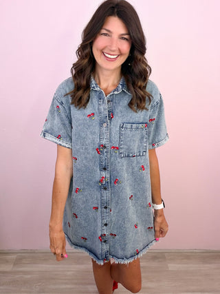Cherry Crush Denim Dress
