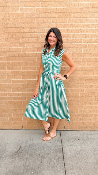 Timeless in Stripes Midi Dress (Green)
