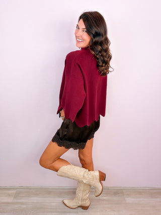 Scalloped Class Top - Merlot