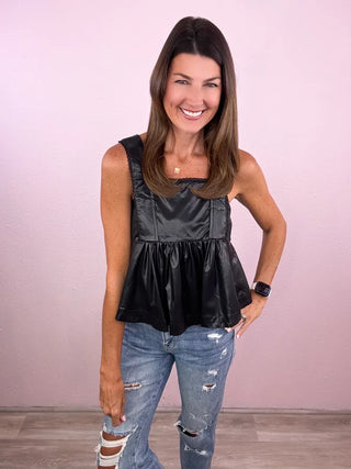 Faux Leather Peplum Top
