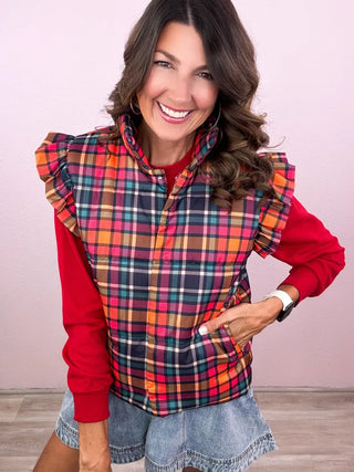 Patterned In Plaid Puffer Vest