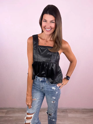 Faux Leather Peplum Top