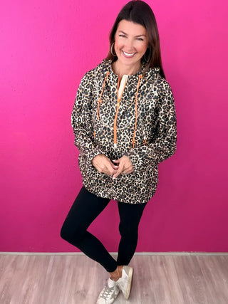 Leopard Oversized Brushed Texture Pullover Jacket