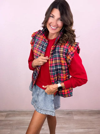 Patterned In Plaid Puffer Vest