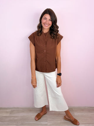 Delicate Detail Blouse (Brown)