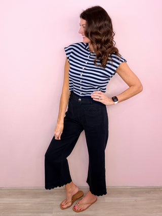 Scallop Trim Wide Leg Pants