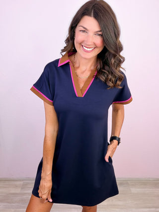 Modern Mix Dress (Navy)