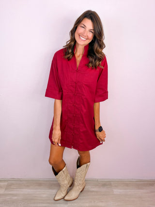 The Everyday Charm Button Front Dress - Wine
