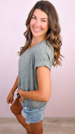 Easy Does It Hacci V-Neck Tee - Black