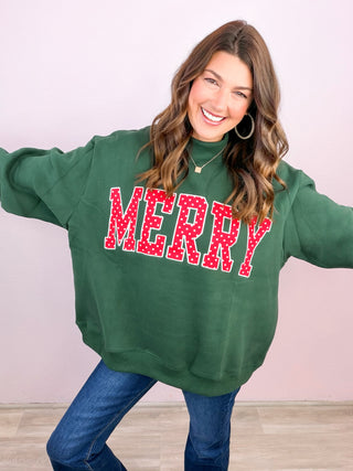 PREMIUM MERRY Polka Dot Applique Patch Mock-Neck Sweatshirt Pullover