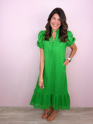 Meadow Whisper Midi Dress (Green)