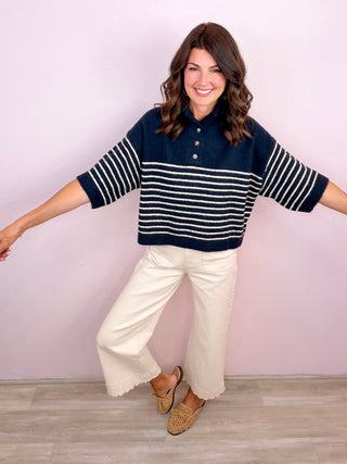Blaire Striped Sweater Top in Navy