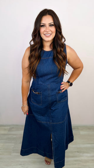 Charming Sophistication Midi Dress (Denim)