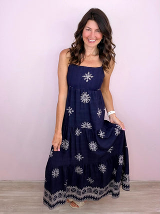 Border Print Maxi Dress (Navy)
