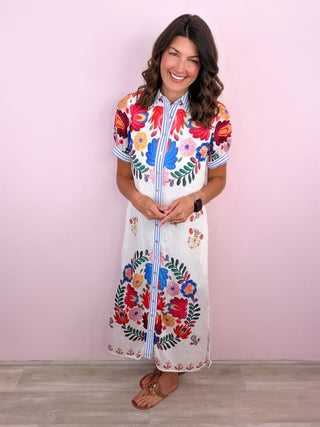 Painted Garden Midi Dress (Ivory)