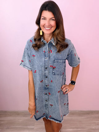 Cherry Crush Denim Dress