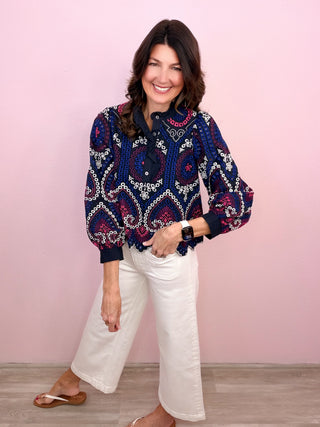 MICA Four Pocket White Wide Leg Cropped Denim