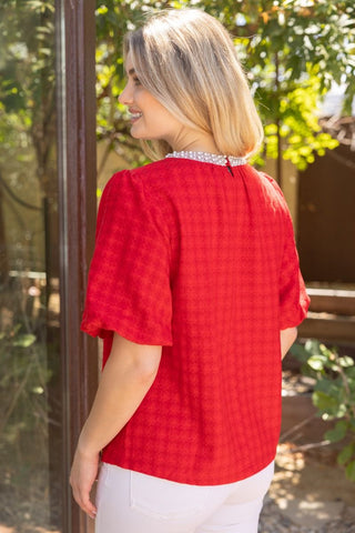 Magic in Moments Houndstooth Bubble Sleeve Top