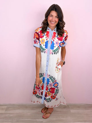 Painted Garden Midi Dress (Ivory)