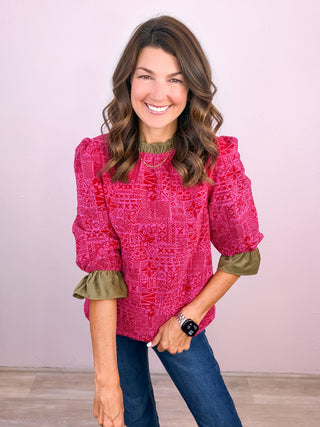 Fallen for You Abstract Ruffle Top