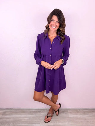 Sweet Solid Collared Dress