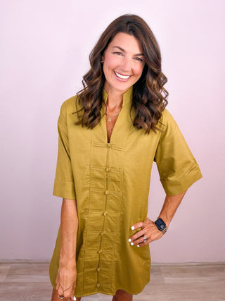 The Everyday Charm Button Front Dress - Olive