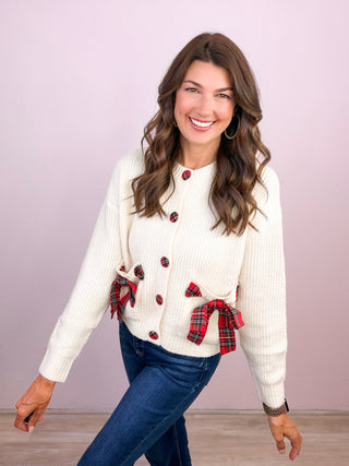 All Wrapped Up Plaid Bow Cardigan