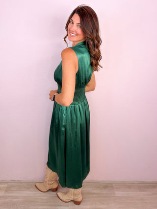 Style Moments Smocked Midi Dress - Forrest Green