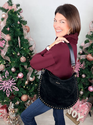 Pretty Simple | Rosalie Rivet Suede Hobo Bag