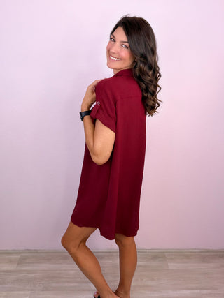 All Agendas Shirt Dress (Wine)