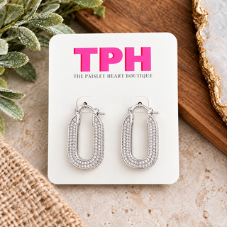 Oval Pave Hoop Earrings