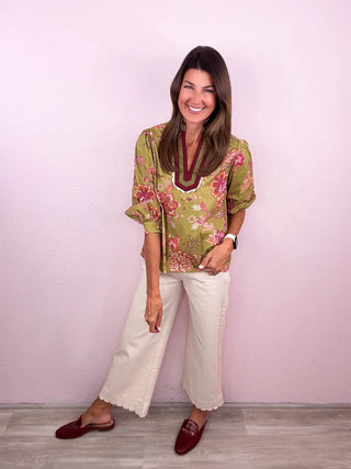 Scallop Trim Wide Leg Pants