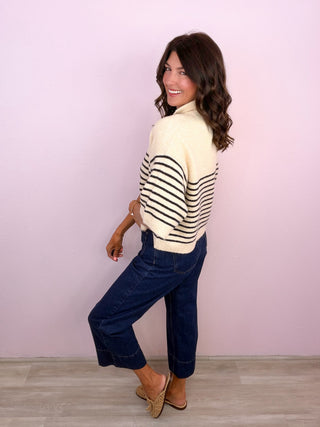 Blaire Striped Sweater Top (Ecru)