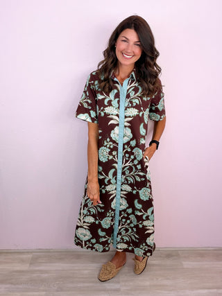 Printed Passage Midi Dress (Brown)