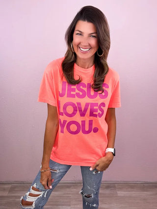 Neon Jesus Loves You Graphic Tee