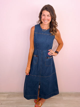 Charming Sophistication Midi Dress (Denim)