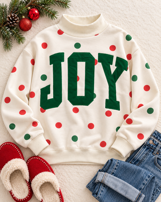 PREMIUM JOY Applique Patch Polka Dot Mock-Neck Pullover Sweatshirt