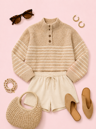 Blaire Striped Sweater Top (Taupe)