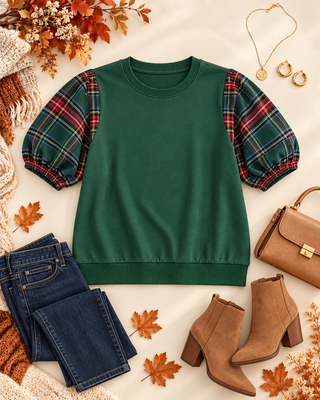 Plaid Moment Puff Sleeve Top