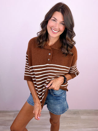 Blaire Striped Sweater Top (Brown)