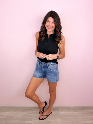 RISEN Tummy Control + Bow Denim Shorts