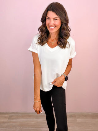 Easy Does It Hacci V-Neck Tee - White