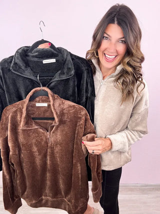 Faux Fur Half Zip Pullover