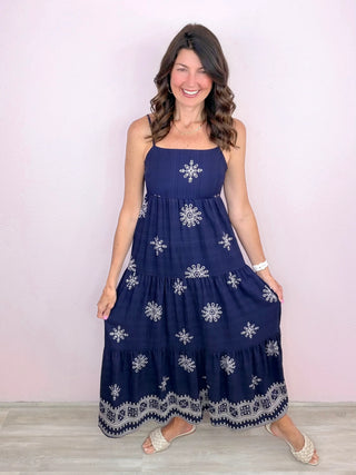 Border Print Maxi Dress (Navy)