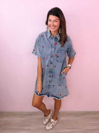 Cherry Crush Denim Dress