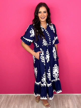 Border Print Midi Dress