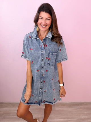 Cherry Crush Denim Dress